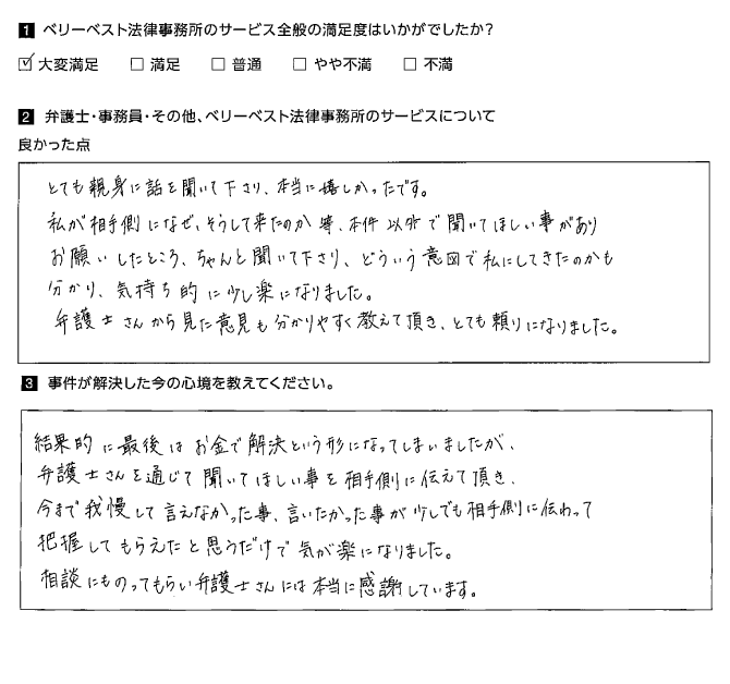 とても親身に話を聞いて下さり、本当に嬉しかったです